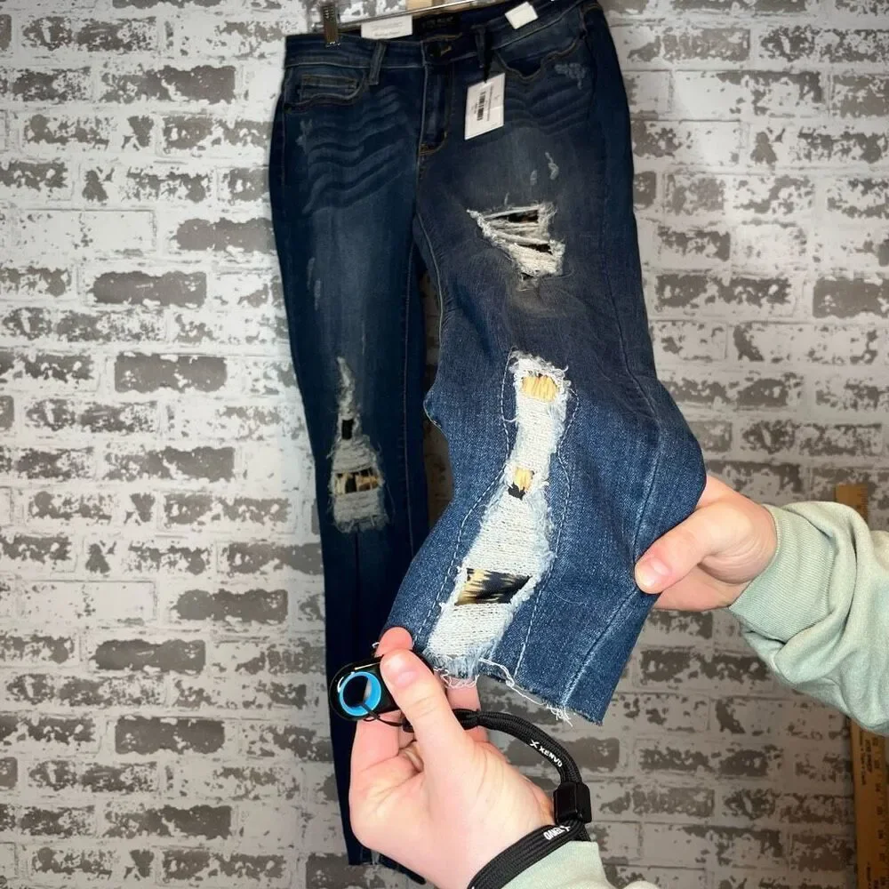 Judy blue | women nwt denim skinny fit distressed with cheetah print patches